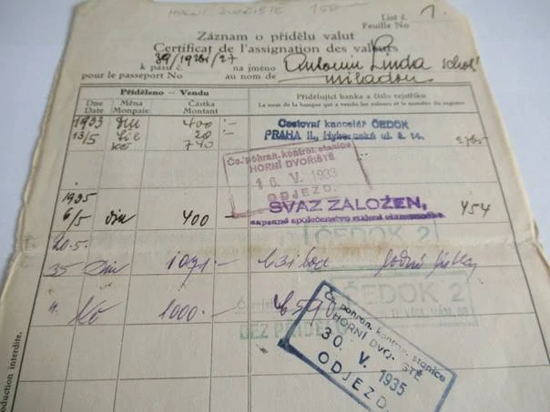 Horní Divořiště - Záznam o přídělu valut - 1935