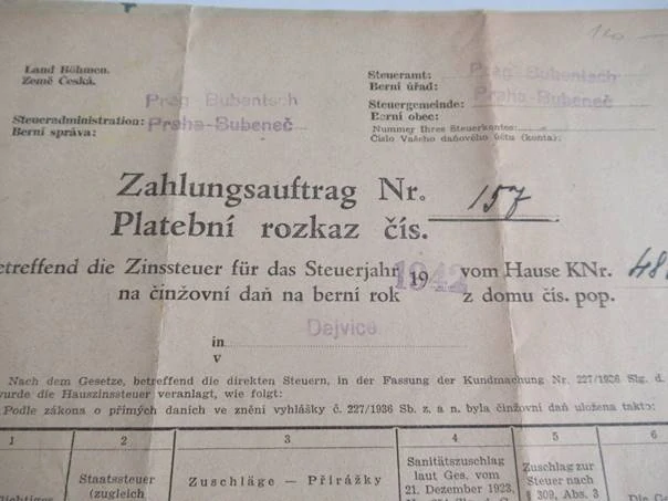 Praha-Bubeneč - Platební rozkaz na činžovní daň za berní rok - 1942