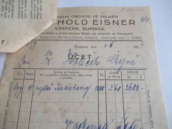 Vimperk - Berthold - Koloniální obchod ve velkém - 1926