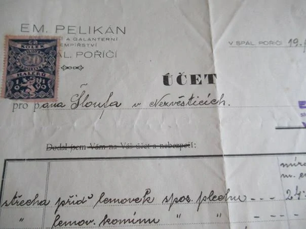 Spálené Poříčí - Em. Pelikán - Stavební a galanterní klempířství - 1934
