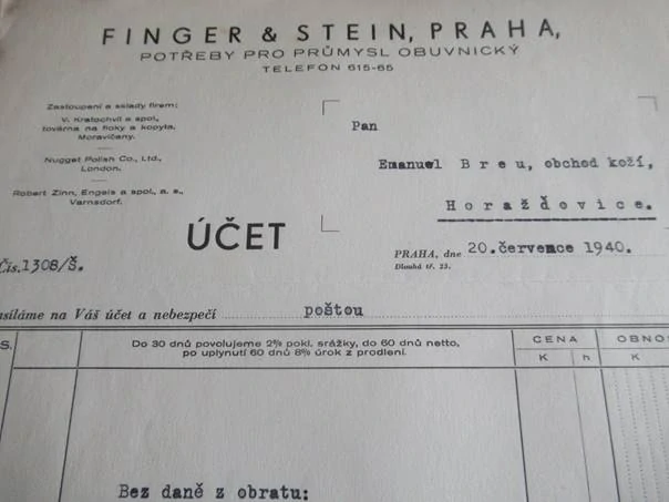 Praha - Finger & Stein - Potřeby pro průmysl obuvnický - 1940