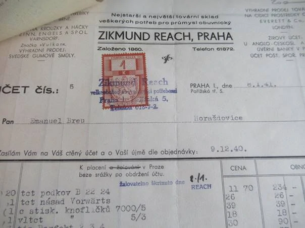 Praha - Zikmund Reach -  Nejstarší a největší tovární sklad veškerých potřeb pro průmysl obuvnický - 1941
