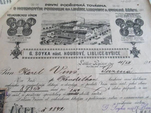 Liblice-Byšice - První podřípská továrna s motorovým pohonem na likéry, lihoviny a ovocné šťávy - 1922