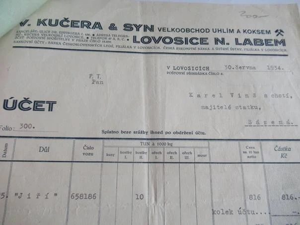Lovosice - V. Kučera & syn - Velkoobchod s uhlím a koksem - 1934