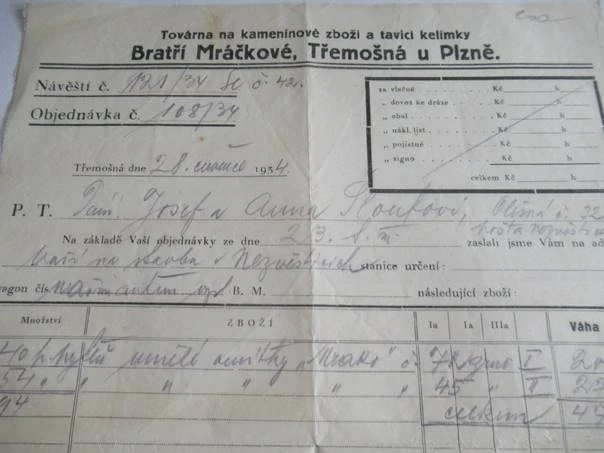 Třemošná u Plzně - Bratří Mráčkové - Továrna na kameninové zboží a tavicí kelímky - 1934