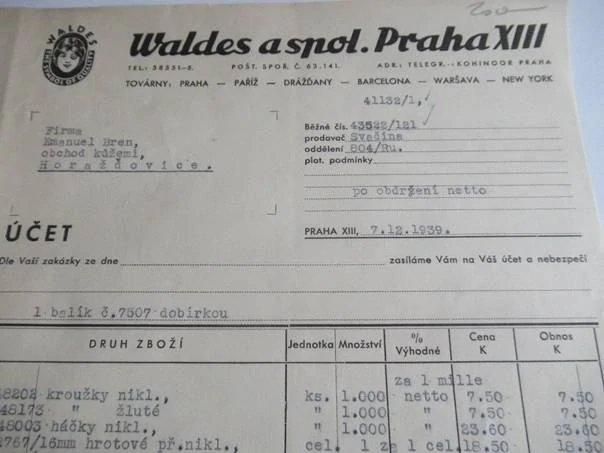 Praha XIII. - Waldes a spol. - 1939