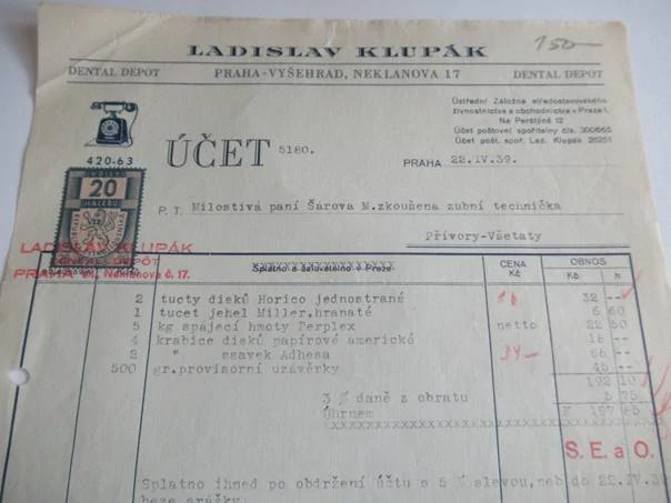 Praha - Ladislav Klupák - Zubní sklad - 1939