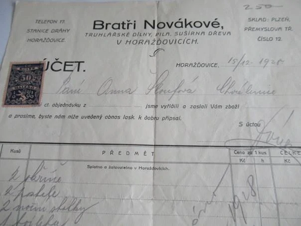 Horažďovice - Bratři Novákové - Truhlářské dílny, pila, sušírna dřeva - 1928