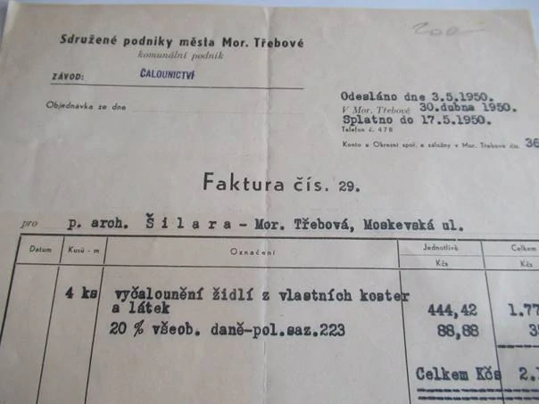 Mor. Třebová - Sdružené podniky - Závod Čalounictví - 1950