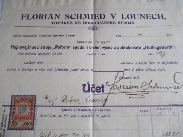 Louny - Florian Schmied - Továrna na hospodářské stroje - 1915