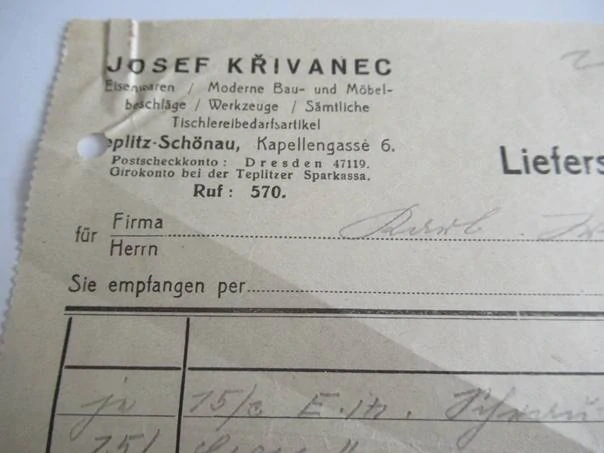 Teplice - Josef Křivanec - Kování, moderní stavební a nábytkové kování, nářadí, veškeré truhlářské potřeby - 1938