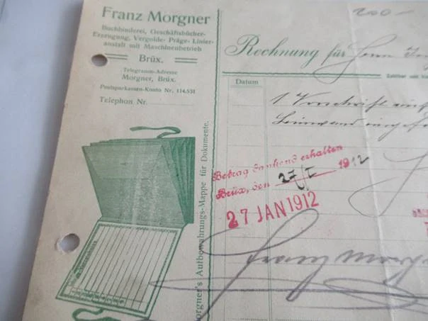 Most - Franz Morgner - Knihařská, obchodní, zlacovací ražba 1912 a linkovací linka se strojním provozem
