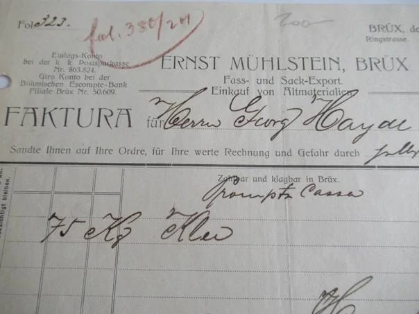 Most - Ernst Mühlstein - Export sudů a pytlů, výkup starého materiálu - 1912