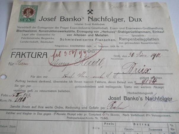 Duchcov - Josef Banko - Velkoobchod se železem a kováním - 1912