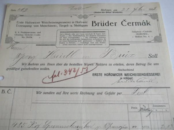 Hořovice - Brüder Čermák - Slévárna měkké litiny, výroba strojů, kelímků a ocelových odlitků - 1912