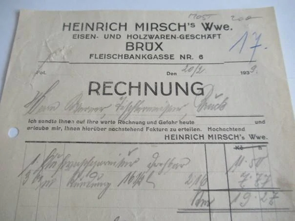 Most - Heinrich Mirsch´s WWE - Železářství a dřevěnářství - 1939