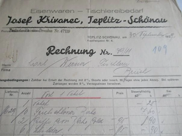 Teplice - Josef Křivanec - Kování, moderní stavební a nábytkové kování, nářadí, veškeré truhlářské potřeby - 1939