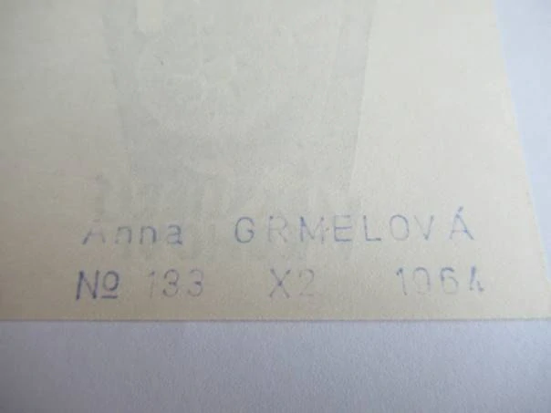 Originální signované exlibris 17 x 8 cm – V. Kohout (60. léta) – Anna Grmelová