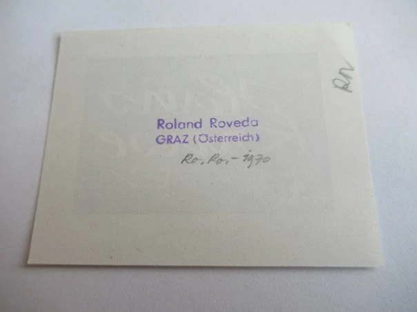 Originální Linoryt Exlibris Hans Krüse – Roland Roveda 1970 (6,5 x 5 cm)