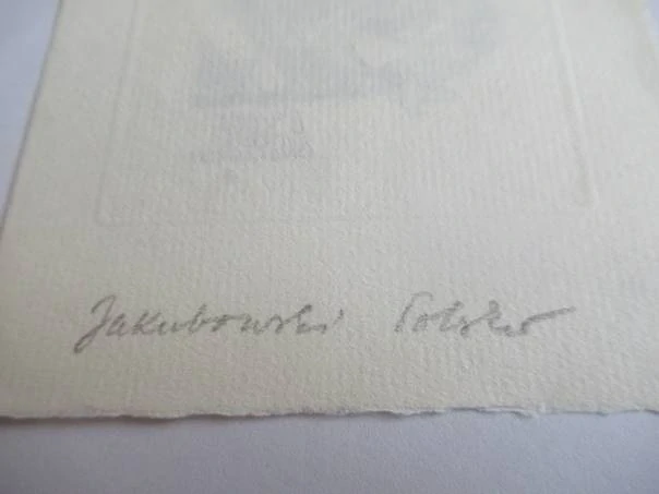 Originální Mědirytina Exlibris Anny i Jozefa Ondruszów – Motiv Kubistický strom a krajina – Wojciech Jakubowski (11 x 8,5 cm)