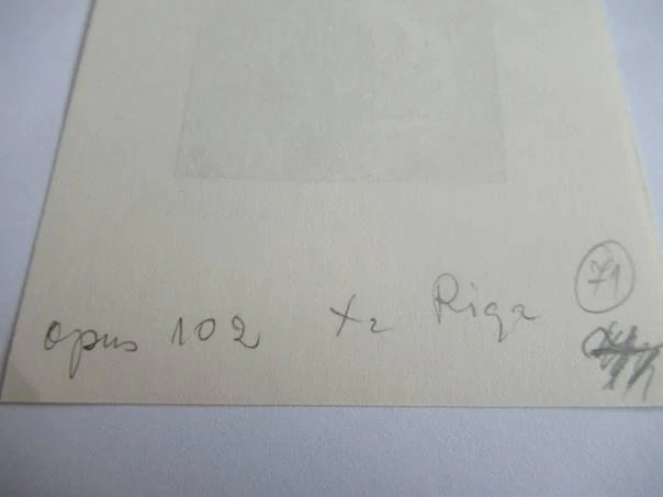 Profesionální originální Exlibris (Dřevoryt X2) HC Skov – Motiv Horská krajina s mostem a lesem – Prof. Pēteris Upītis (14x10,5 cm)