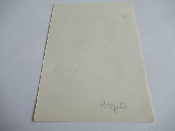 Profesionální originální Exlibris (Dřevoryt X2) Pfister Marguerite – Motiv Letící ptáci (husy / labutě) a slunce – Prof. Pēteris Upītis (12x8 cm)