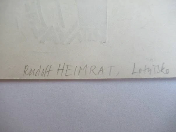 Exlibris – pro Ritu Valnere – Rudolfs Heimrats – (1964), linoryt, modernistický motiv s aktem ženy a květinami – 10 x 9,5 cm