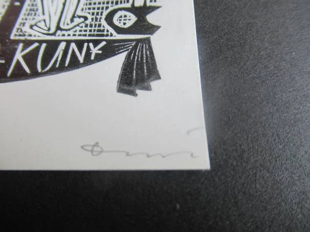 Exlibris – Michala Kuny – Jerzy Drużycki – Humorný erotický motiv – 12×8,5 cm – linoryt (X3)