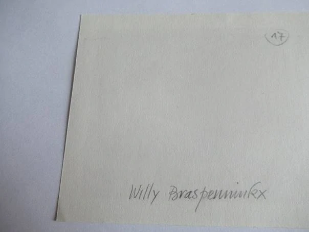 Exlibris – Willy Braspenninckx – Frank-Ivo van Damme – Ležící ženský akt s rozevřenou knihou – 12,5×10 cm – tříbarevný linoryt / sítotisk
