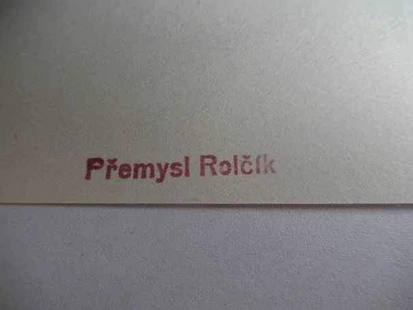 Exlibris – František Šára – Přemysl Rolčík – Noční motýl (Můra) na kůře stromu – 11×8 cm – dřevoryt (X2)
