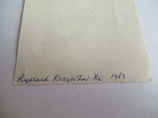 Exlibris – W. J. J. van Rossum – Ryszard Krzywka – motiv: Abstraktní geometrická kompozice s monogramem – 10×7 cm – dřevoryt (X2)