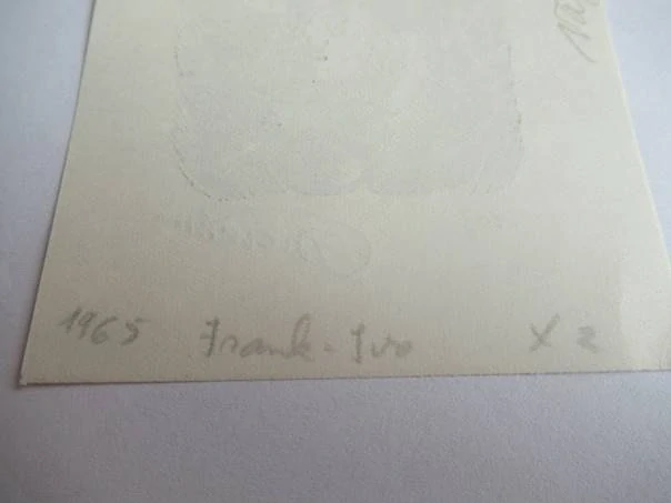 Exlibris – An+Mich – Frank-Ivo van Damme – motiv: Ženský torzo (akt) břečťanem ovinutý – 10,5×7,5 cm – dřevoryt (X2)