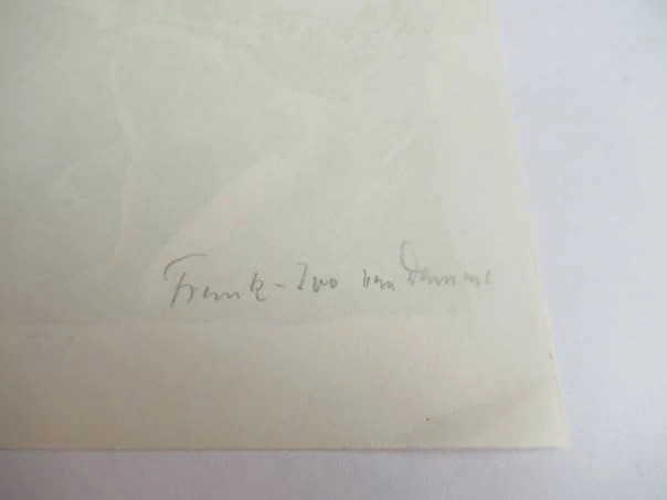 Exlibris – Dr. J. Lenze – Frank-Ivo van Damme – motiv: Klečící muž u studánky (pramene) – 10×11,5 cm – dřevoryt (X2)