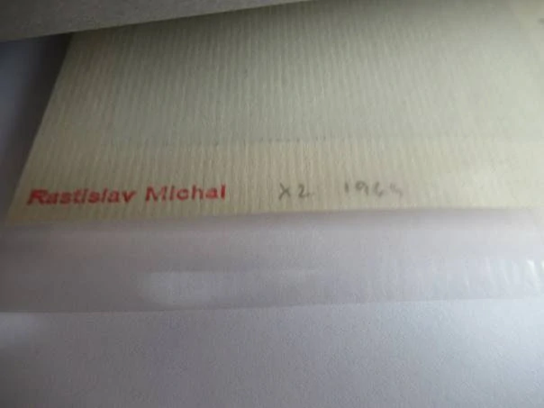 Exlibris – M. Janča – Rastislav Michal – motiv: Ležící ženský akt – 7×10 cm – dřevoryt (X2) (pasparta 22×15 cm)