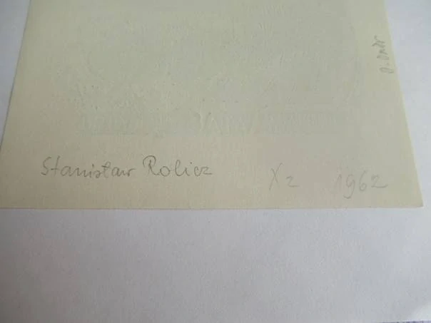 Exlibris – Bolesława Wita Święcickiego – Stanisław Rolicz – motiv: Mravenec a brouk u novin Głos Wybrzeża – 10×12 cm – dřevoryt (X2)