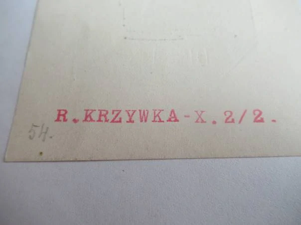 Exlibris – Dr. Stanisław Aulich – Ryszard Krzywka – motiv: Abstraktní knižní kompozice s monogramem SA – 11×7 cm – dvoubarevný dřevoryt (X2/2)