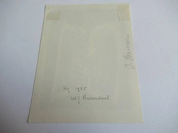Exlibris – ir. C. J. Asselbergs – W. J. Rozendaal – motiv: Jednorožec vystupující z otevřené knihy – 9×7 cm – dřevoryt (X2) – 1935
