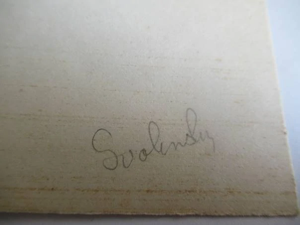 Exlibris – Z knih Jožky Bati – Karel Svolinský – motiv: Portrét Boženy Němcové, v pozadí dvě postavy a dívčí hlava – exlibris 13×9,5 cm (podkladový papír 22×14,5 cm) – kresba s podtiskem – 1942