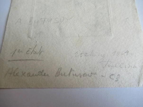 Exlibris – Antoine Rousseau – Alexander Butusov – motiv: Ženský akt v přístavu s plachetnicemi – rozměry 14,5×10 cm – lept (C3) – 1964