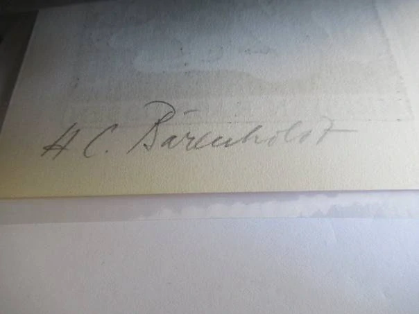 Exlibris – Kristen Rasmussen – H. C. Bärenholdt – Erotický motiv s ležící ženou – dřevoryt (X2) v paspartě, pasparta 22×15 cm