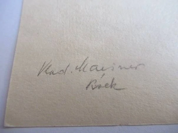 Ex Libris Vladimír Maisner – Vladimír Maisner – Akt ženy na oblaku pod malířským stojanem – lept / mědiryt (C2 / C1), tisk Karl Maisner, 12×8,5 cm
