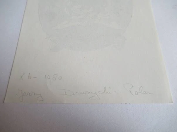 Exlibris – Agatha Heeren – Jerzy Drużycki – Don Quijote a větrný mlýn – původní plastoryt (X6), 14×9 cm