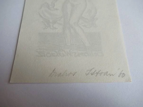Exlibris – W. J. Götz – István Drahos – Zrození Venuše (Akt ženy v moři s racky) – původní dřevoryt (X2), 11×7 cm