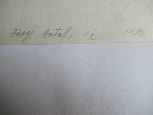 Původní sběratelská novoročenka B.Ú.É.K. 1985 Dr. Kovács Károly – autor Antal Féry, dřevoryt X2 (14 × 10,5 cm)