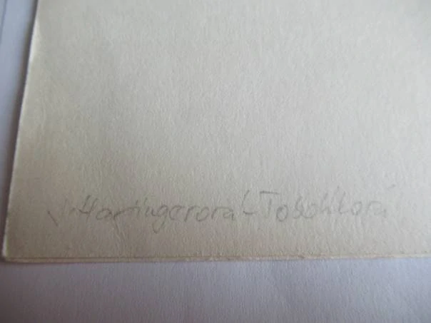 Původní sběratelská novoročenka PF 1978 Rodina Zahradníkova – autorka Jiřina Hartingerová-Tobolíková, linoryt (21 × 10,5 cm)