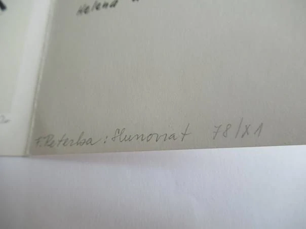 Sběratelská PF 1979 – autor: František Peterka – motiv slunce a vánoční strom, dřevořez X1 (19,5 × 10 cm)