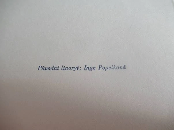 Sběratelská PF 1982 – autor: Inge Popelková – motiv Stará alegorie podzimu, lino / linoryt X3 (21 × 10 cm)
