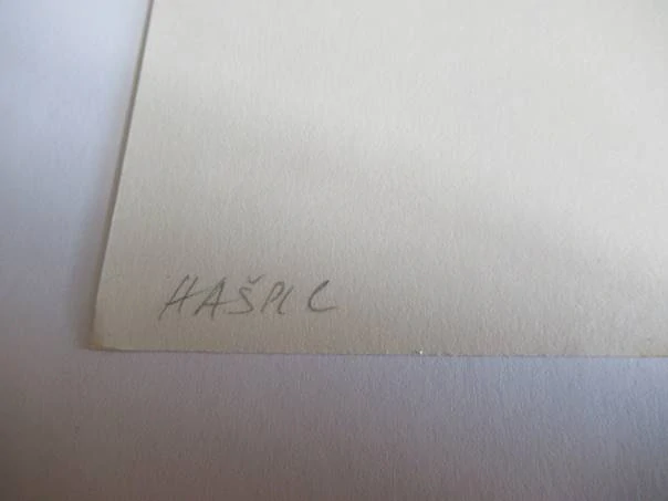 Volná grafika se surrealistickým motivem ženské postavy s květem, originální číslovaný tisk, signováno v tisku i tužkou, rozměr 19,5 × 10 cm