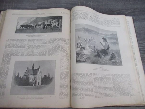 Kniha Zlatá Praha (Ročník X., 1893) – celoroční svázaný soubor časopisů, původní pevná vazba, velký rozměr 38,5 × 29 cm