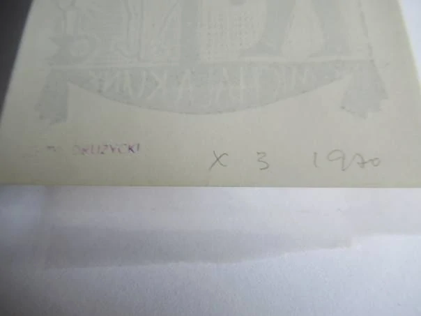 Exlibris – Michala Kuny – Jerzy Drużycki – Humorný erotický motiv – 12×8,5 cm – linoryt (X3)